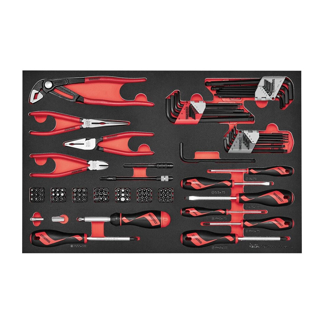 Teng Tools TTEMD114 Screwdriver & plier set FOAM4X4 114 pieces on a white background