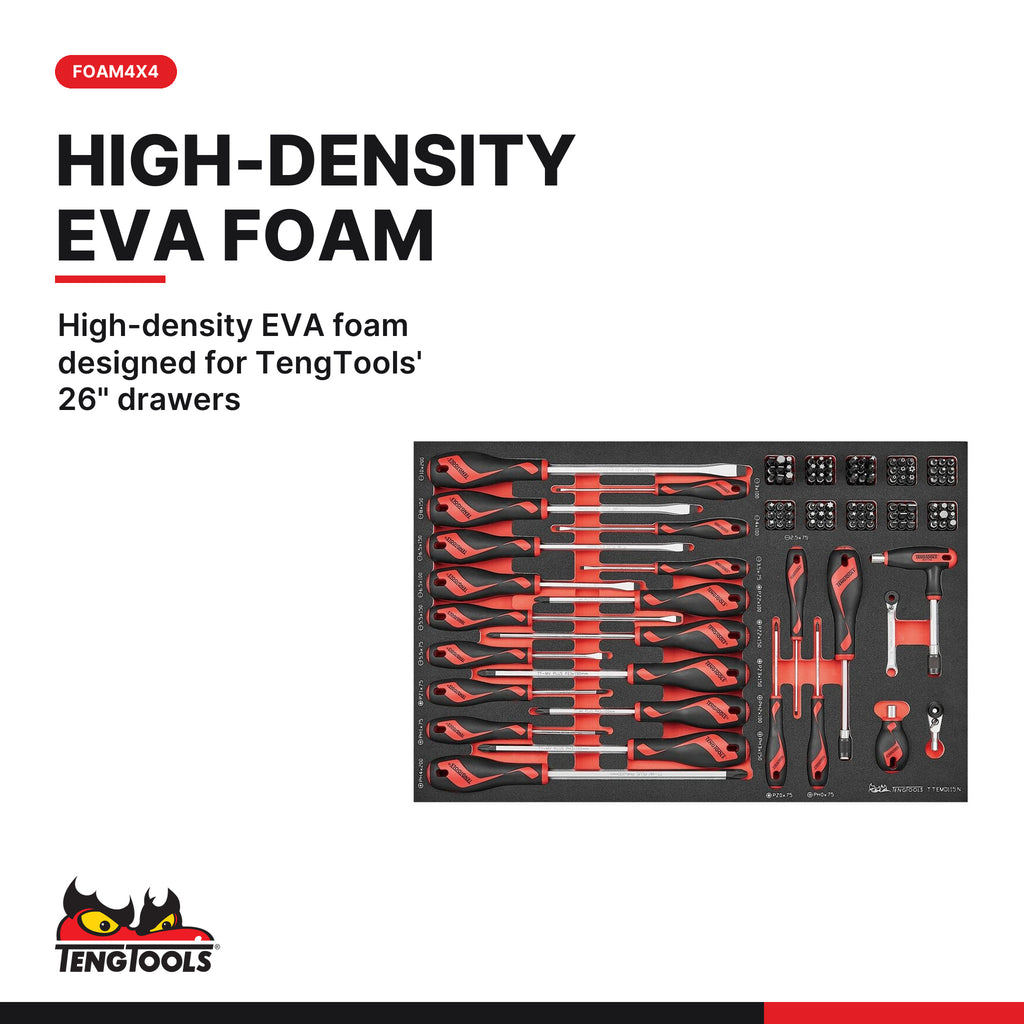 Teng Tools TTEMD115N 115 Piece Screwdriver Set, high-density EVA foam designed for TengTools' 26" drawers