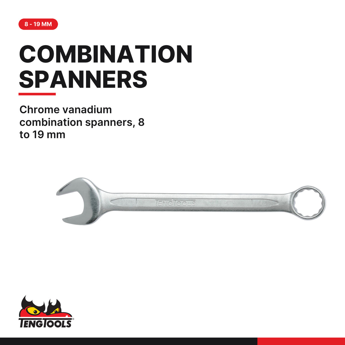 Teng Tools TTEMD33 Screwdriver & Spanner Set FOAM4X4 33 Pieces, chrome vanadium combination spanners, 8 to 19 mm