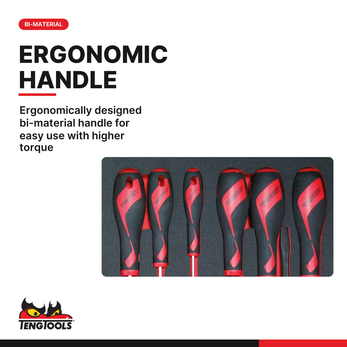 Teng Tools TTEMD98N Screwdriver Set Mixed FOAM4X4 98 Pieces, ergonomically designed bi-material handle for easy use with
