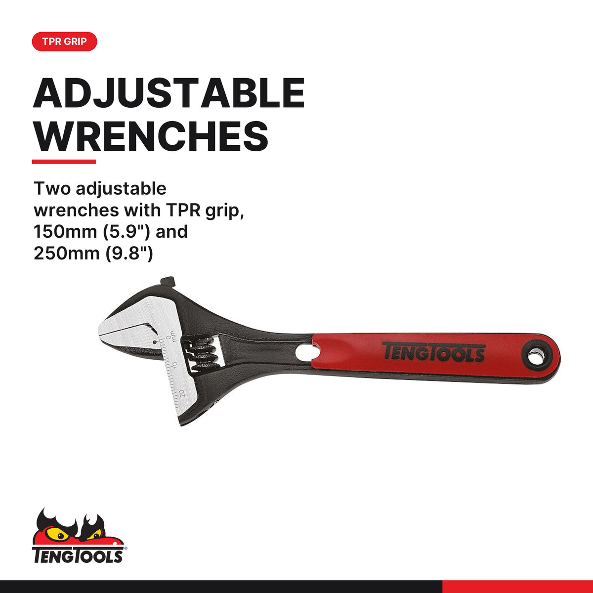 Teng Tools TTEPS12 General Tool Set FOAM4X4 17 Pieces, two adjustable wrenches with TPR grip, 150mm (5.9") and 250mm (9.8")