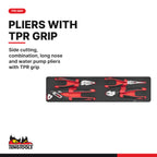 Teng Tools TTEPS15 General Tool Set FOAM4X4 15 Pieces, side cutting, combination, long nose and water pump pliers with TPR