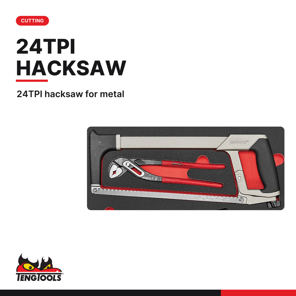 Teng Tools TTEPS25 General Tool Set FOAM4X4 25 Pieces, 24TPI hacksaw for metal
