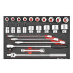 Teng Tools TTESK25 Metric 6-point socket & spanner set FOAM4X4 25 pieces on a white background