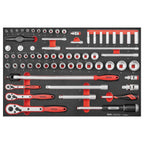Teng Tools TTESK67 1/4", 3/8" & 1/2" drive metric socket set FOAM4X4 67 on a white background