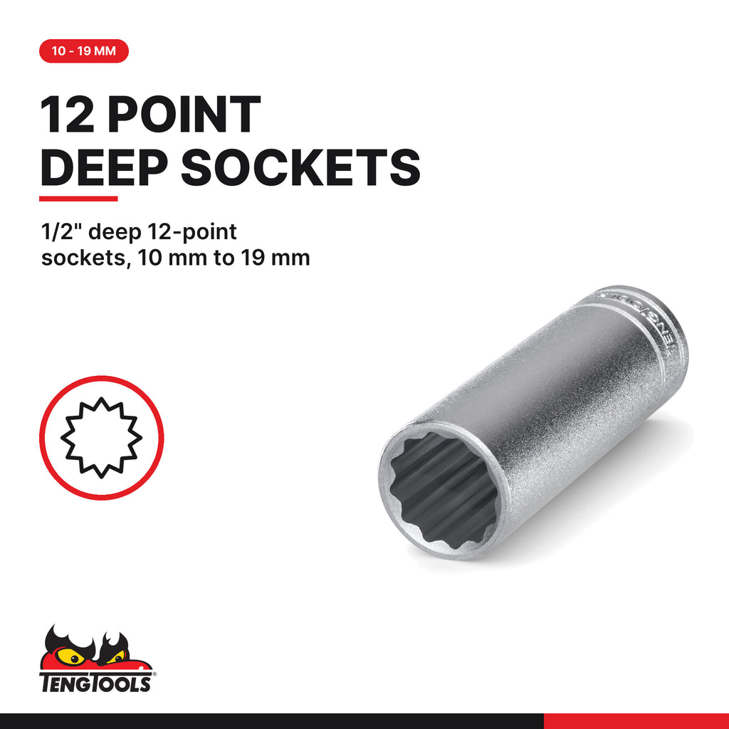 Teng Tools TTESK73 1/4″, 3/8″ & 1/2″ Socket set FOAM4X4 73 pieces, 1/2" deep 12-point sockets, 10 mm to 19 mm