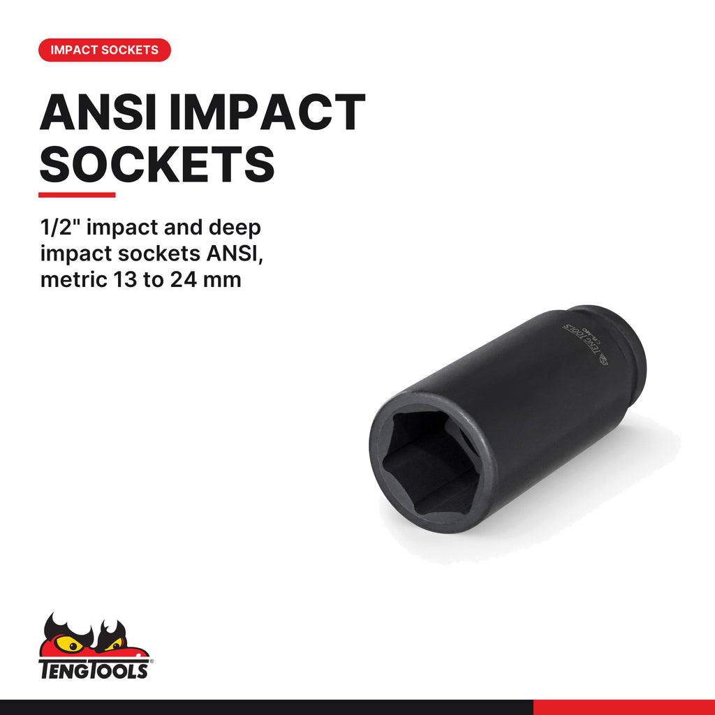 Teng Tools TTESK77 1/4", 3/8" & 1/2" Socket Set FOAM4X4 76 Pieces, 1/2" impact and deep impact sockets ANSI, metric 13 to 24