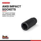 Teng Tools TTESK77 1/4", 3/8" & 1/2" Socket Set FOAM4X4 76 Pieces, 1/2" impact and deep impact sockets ANSI, metric 13 to 24
