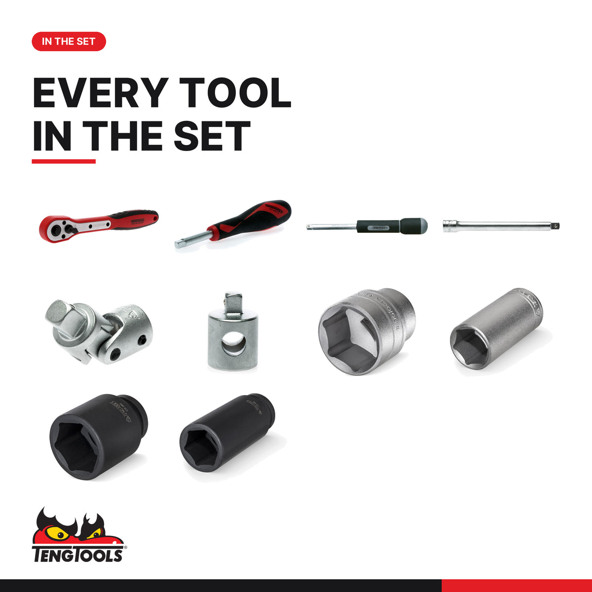 Teng Tools TTESK77 1/4", 3/8" & 1/2" Socket Set FOAM4X4 76 Pieces, every tool in the set