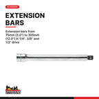 Teng Tools TTESK77 1/4", 3/8" & 1/2" Socket Set FOAM4X4 76 Pieces, extension bars from 75mm (3.0") to 305mm (12.0") in 1/4"