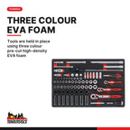Teng Tools TTESK77 1/4", 3/8" & 1/2" Socket Set FOAM4X4 76 Pieces, tools are held in place using three colour pre-cut