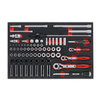 Teng Tools TTESK77 1/4", 3/8" & 1/2" Socket Set FOAM4X4 76 Pieces on a white background
