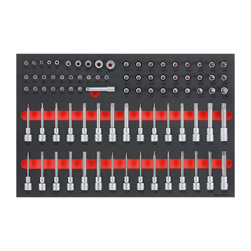 Teng Tools TTESK85 1/4", 3/8" & 1/2" Socket Set FOAM4X4 85 Pieces on a white background
