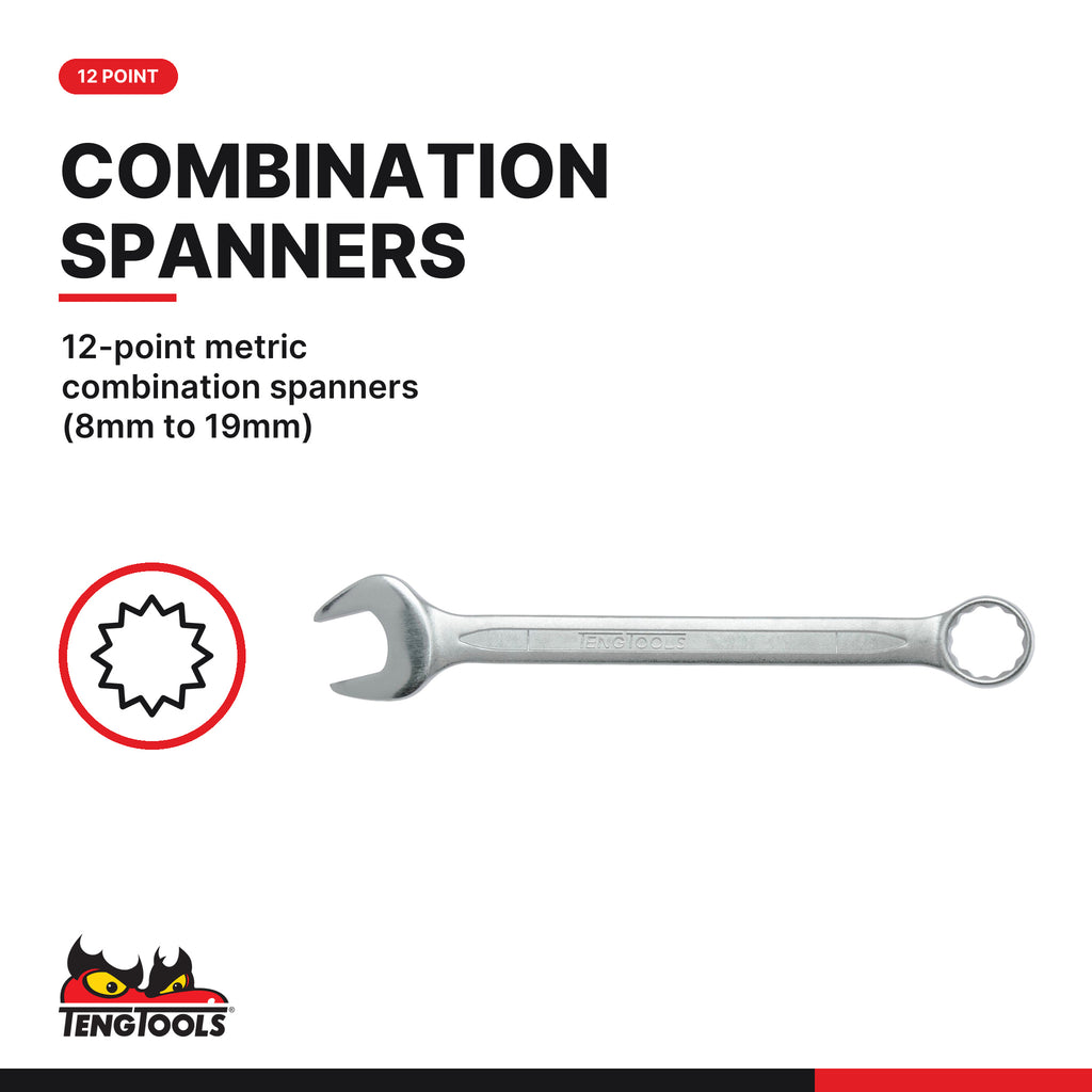Teng Tools TTESP15 Spanner set FOAM4X4 15 pieces, 12-point metric combination spanners (8mm to 19mm)