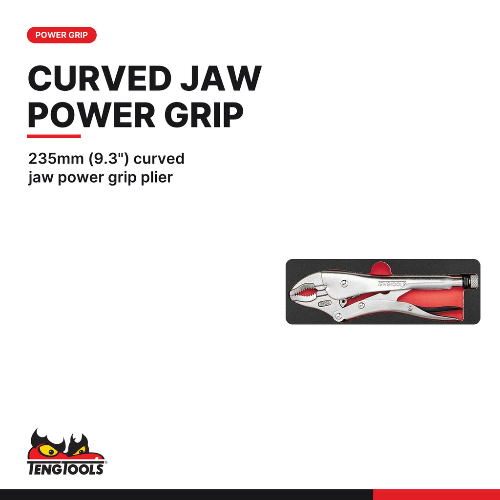 Teng Tools TTESP15 Spanner set FOAM4X4 15 pieces, 235mm (9.3") curved jaw power grip plier