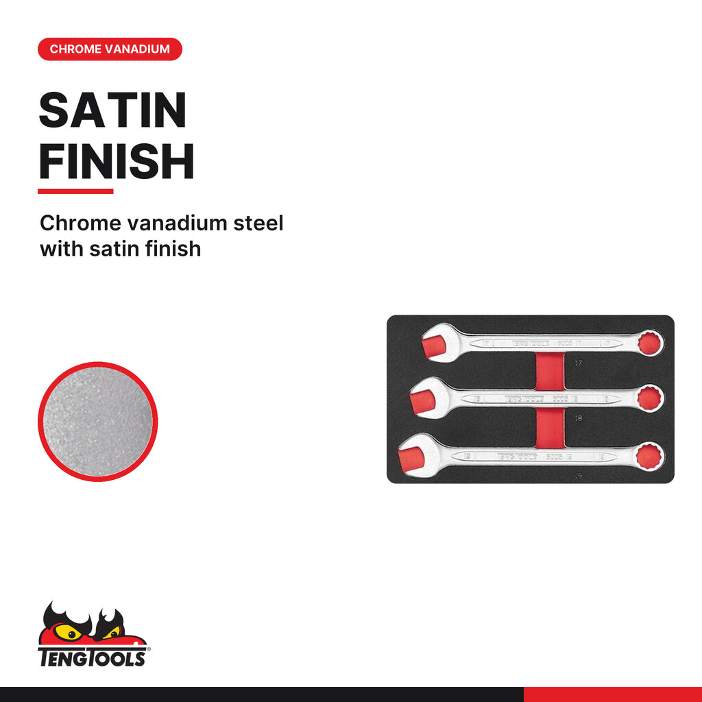 Teng Tools TTESP15 Spanner set FOAM4X4 15 pieces, chrome vanadium steel with satin finish