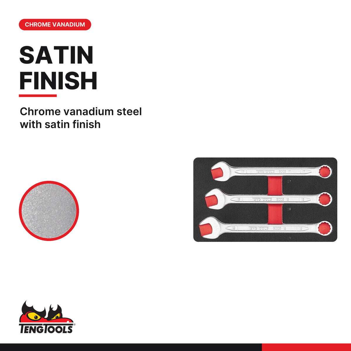 Teng Tools TTESP15 Spanner set FOAM4X4 15 pieces, chrome vanadium steel with satin finish