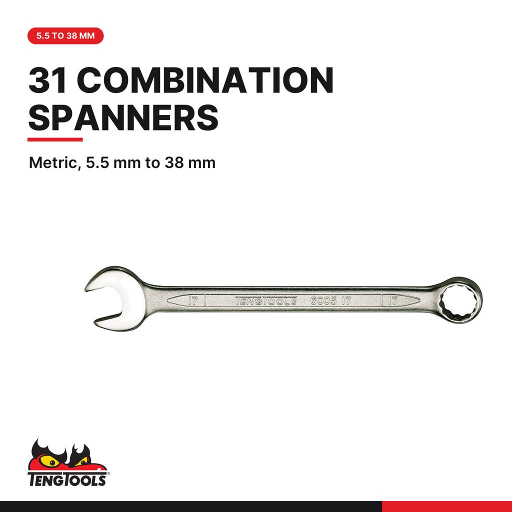 Teng Tools TTESP31 Combination Spanner Set FOAM4X4 31 Pieces, metric, 5.5 mm to 38 mm