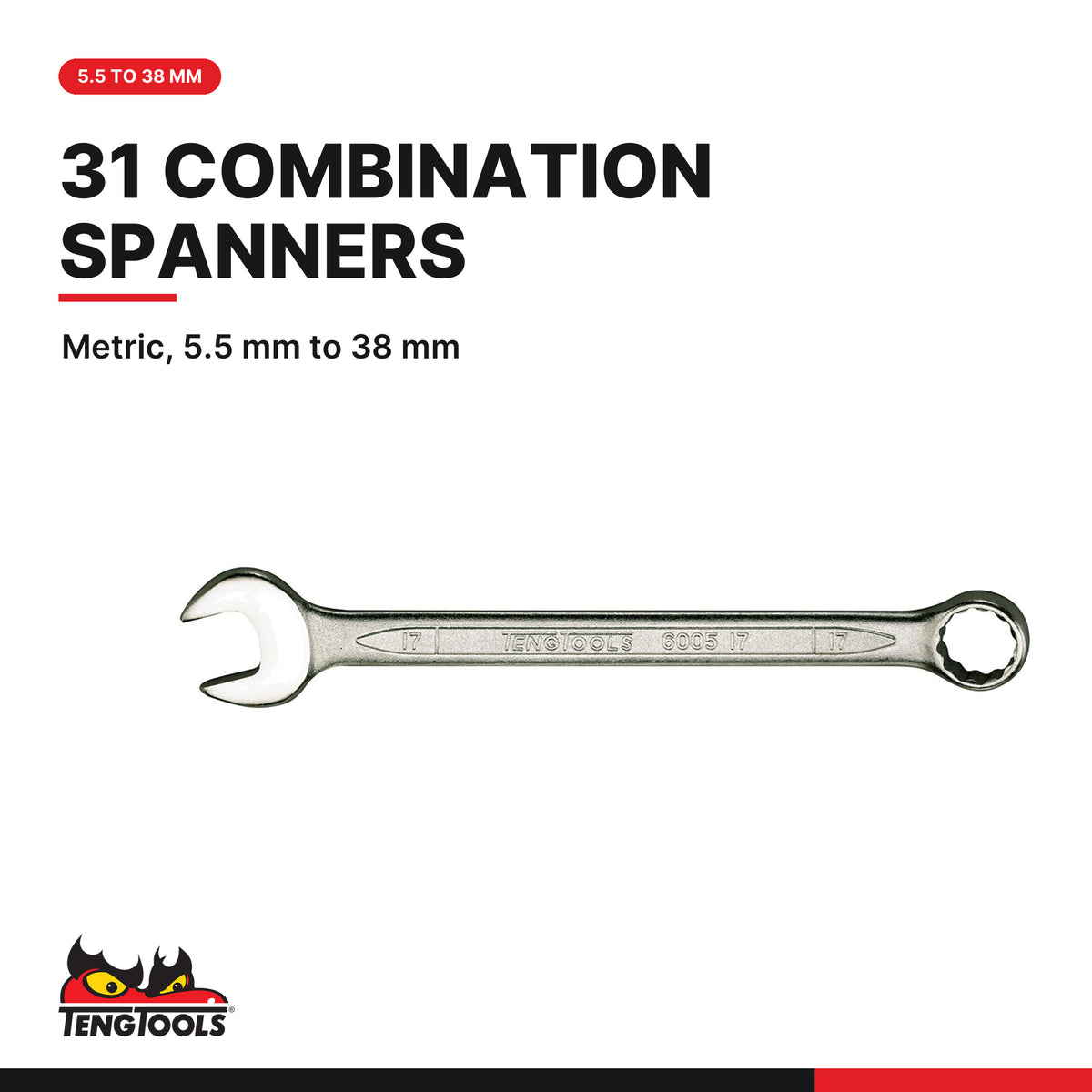 Teng Tools TTESP31 Combination Spanner Set FOAM4X4 31 Pieces, metric, 5.5 mm to 38 mm