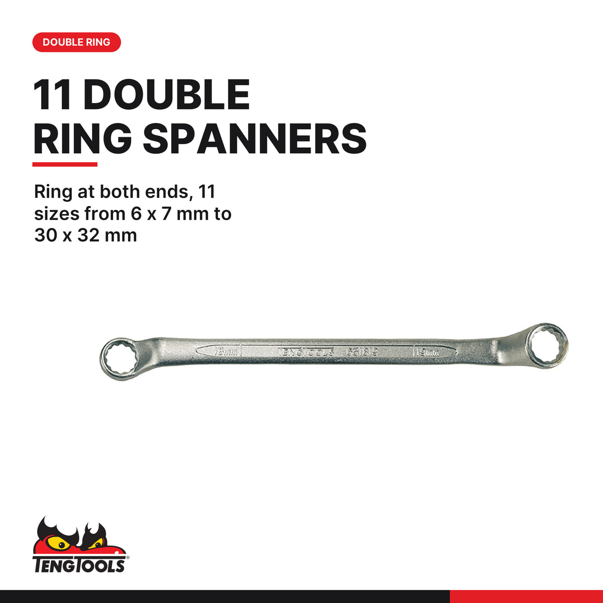 Teng Tools TTESP37 Spanner Set FOAM4X4 37 Pieces, ring at both ends, 11 sizes from 6 x 7 mm to 30 x 32 mm