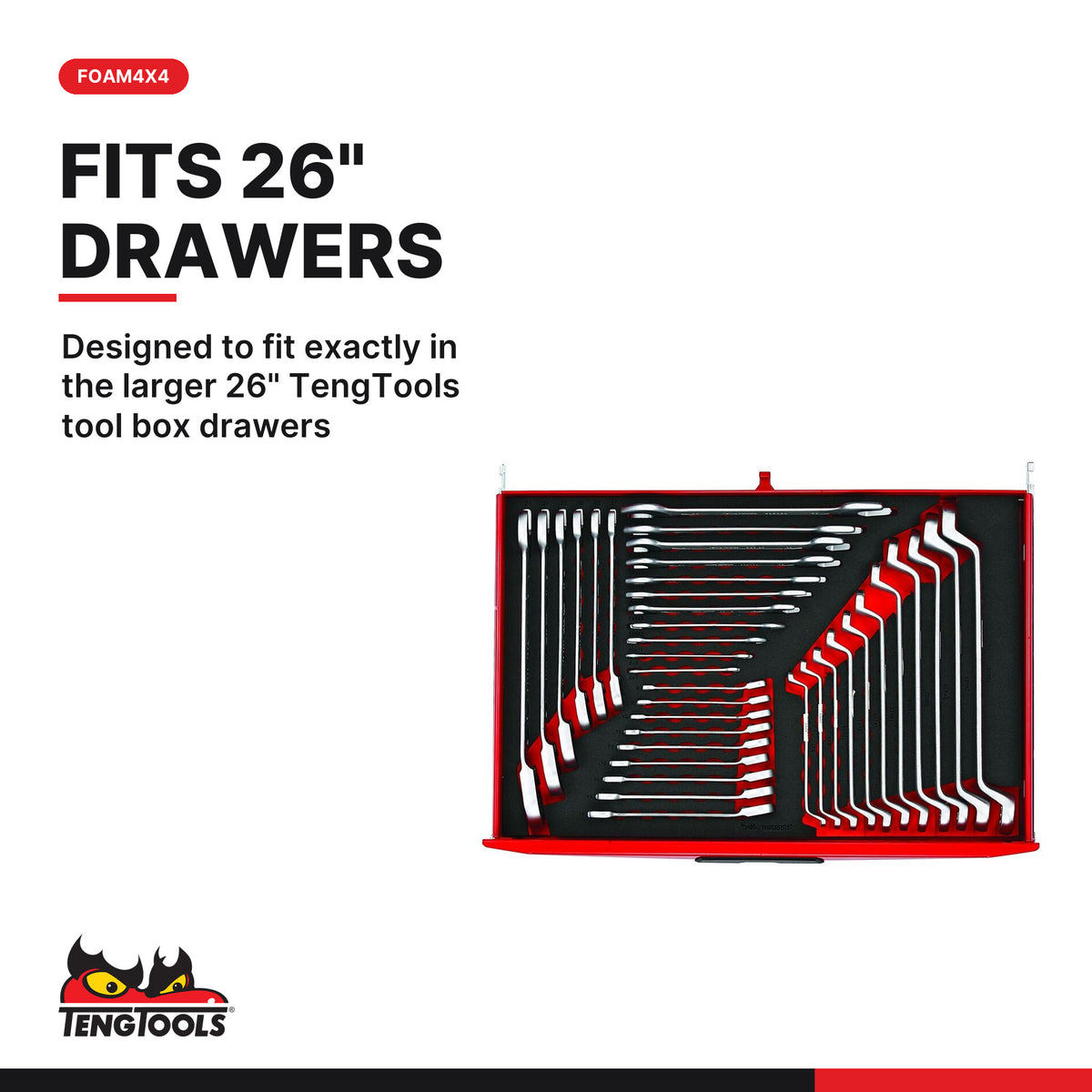 Teng Tools TTESP37 Spanner Set FOAM4X4 37 Pieces, designed to fit exactly in the larger 26" tengtools tool box drawers