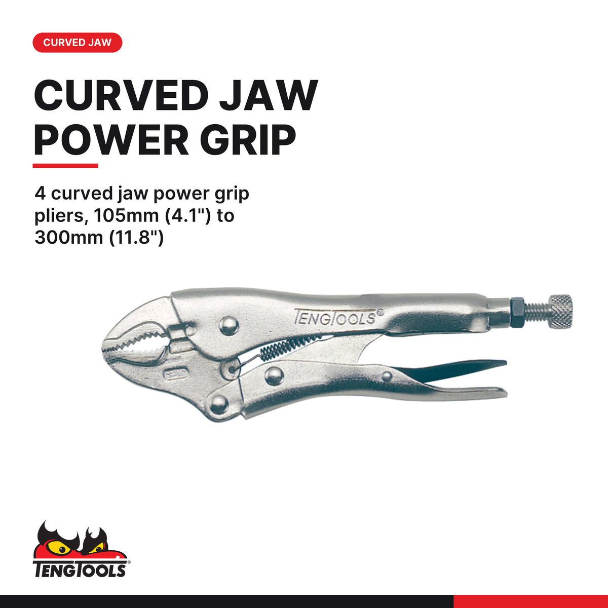 Teng Tools TTEVG11 Power Grip Plier Set FOAM4X4 11 Pieces, 4 curved jaw power grip pliers, 105mm (4.1") to 300mm (11.8")