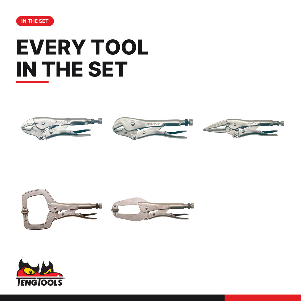 Teng Tools TTEVG11 Power Grip Plier Set FOAM4X4 11 Pieces, every tool in the set