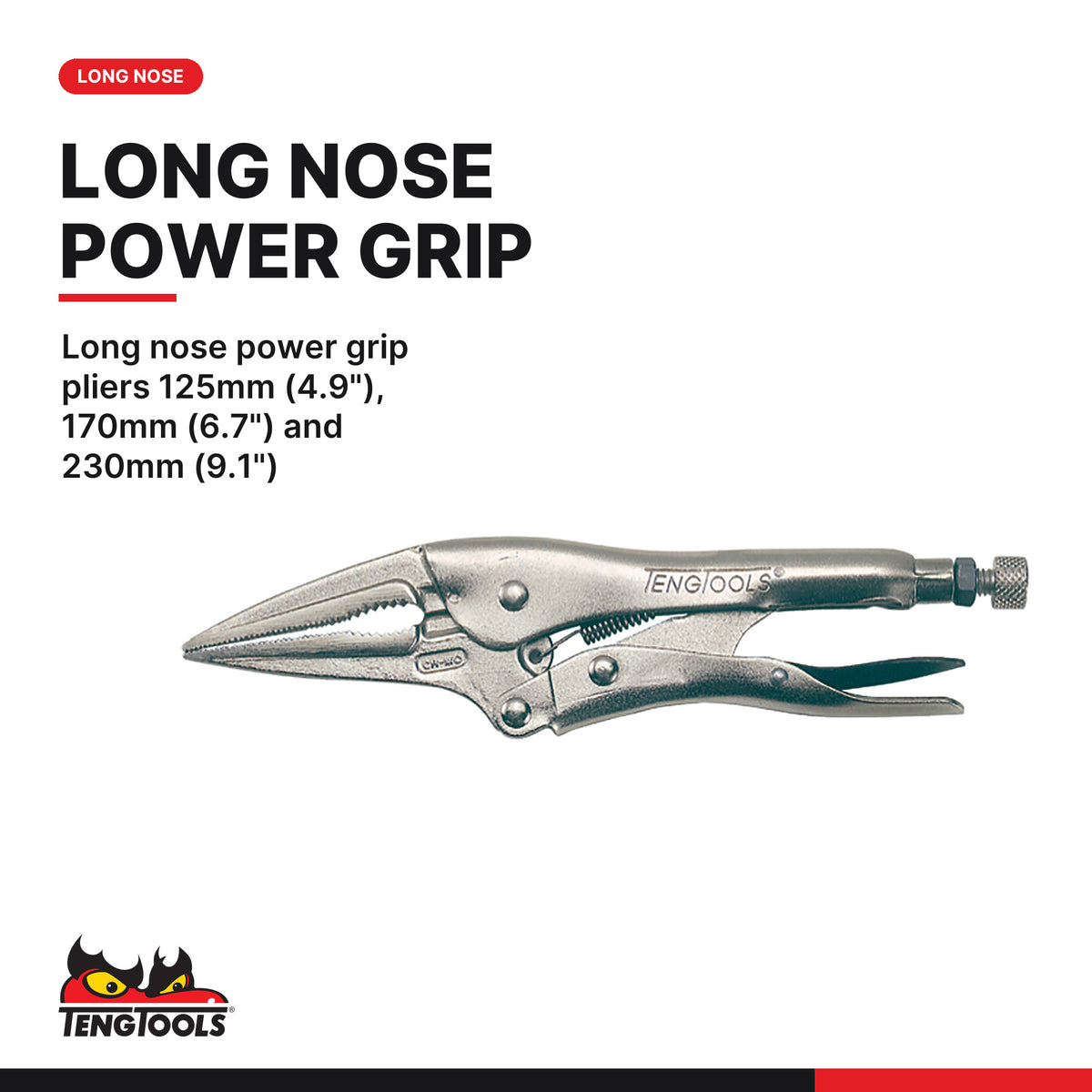 Teng Tools TTEVG11 Power Grip Plier Set FOAM4X4 11 Pieces, long nose power grip pliers 125mm (4.9"), 170mm (6.7") and 230mm