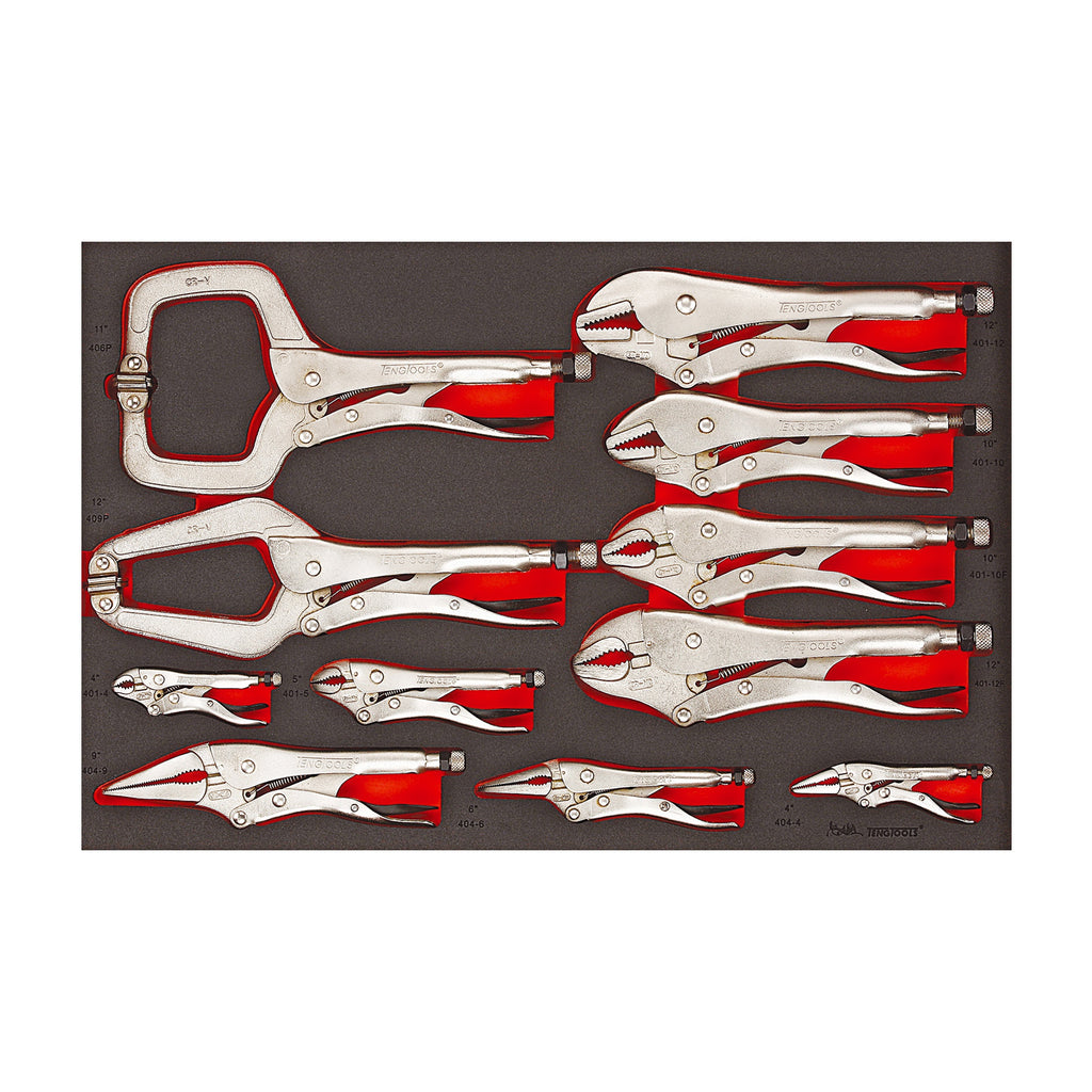Teng Tools TTEVG11 Power Grip Plier Set FOAM4X4 11 Pieces on a white background