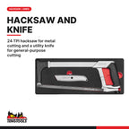 Teng Tools TTEX15 General tool set FOAM4X4 15 pieces, 24 tpi hacksaw for metal cutting and a utility knife for general-purpos