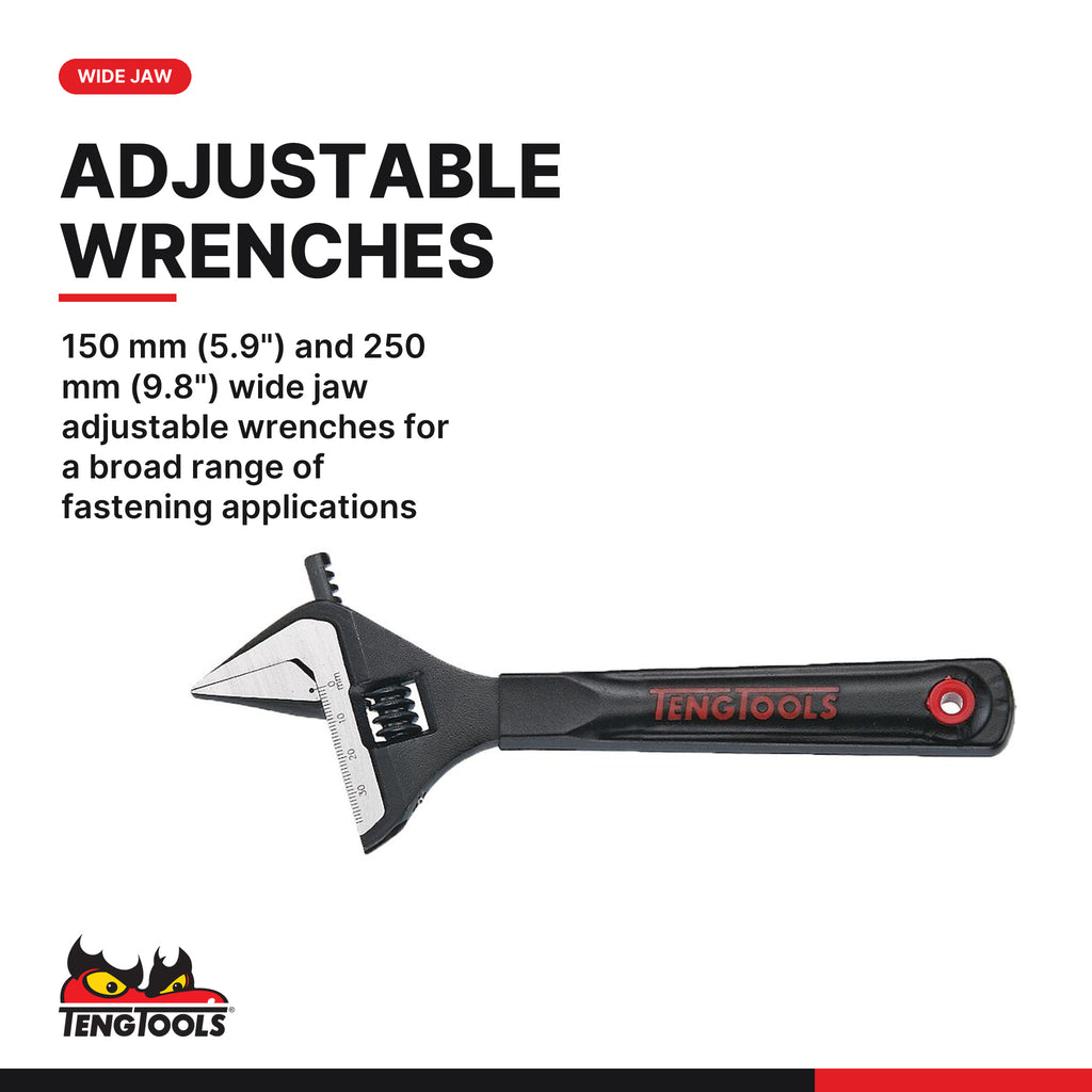 Teng Tools TTEX18 General tool set 18 pieces, 150 mm (5.9") and 250 mm (9.8") wide jaw adjustable wrenches for a broad range