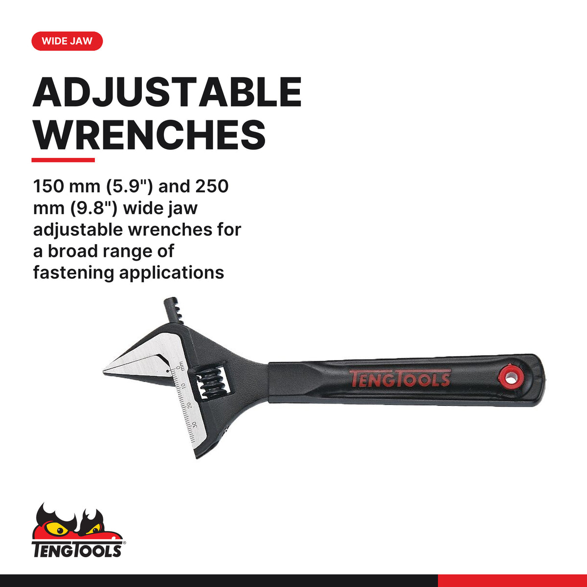 Teng Tools TTEX18 General tool set 18 pieces, 150 mm (5.9") and 250 mm (9.8") wide jaw adjustable wrenches for a broad range
