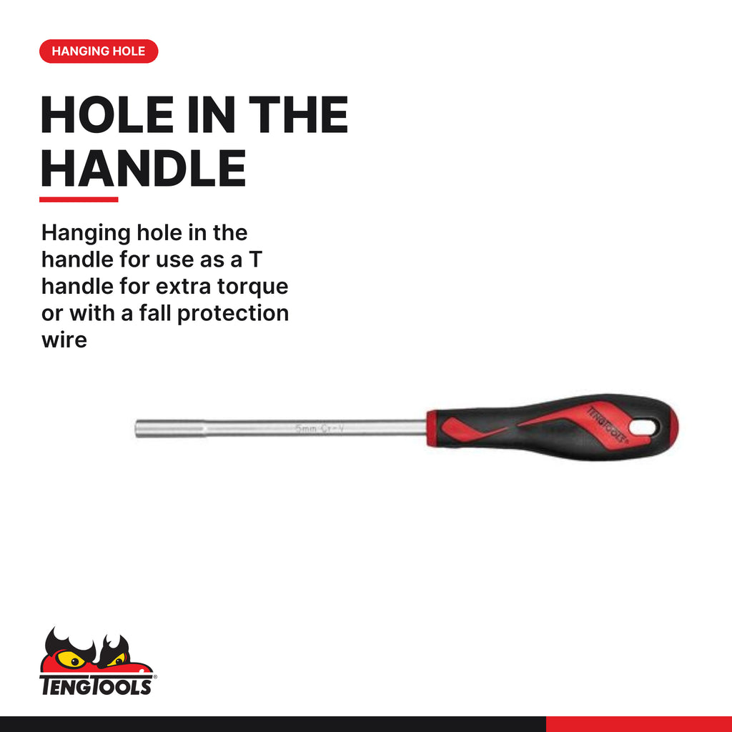 Teng Tools TTEX23N Nut Driver & Hex/TX T-Handle Set FOAM4X4 23 Pieces, hanging hole in the handle for use as a t handle for e