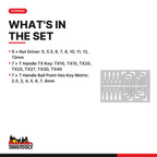 Teng Tools TTEX23N Nut Driver & Hex/TX T-Handle Set FOAM4X4 23 Pieces, what's in the tray