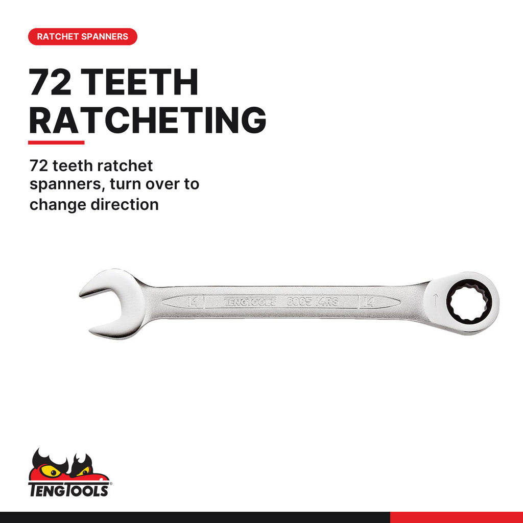 Teng Tools TTEX32 Spanner & File Set FOAM4X4 32 Pieces, 72 teeth ratchet spanners, turn over to change direction