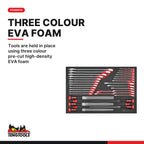 Teng Tools TTEX32 Spanner & File Set FOAM4X4 32 Pieces, tools are held in place using three colour pre-cut high-density EVA