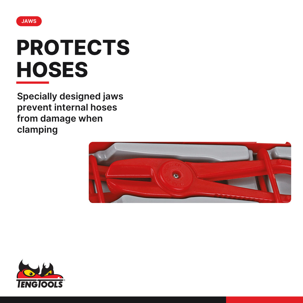Teng Tools TTHC03 Hose Clamp Set TT1 3 Pieces, specially designed jaws prevent internal hoses from damage when clamping