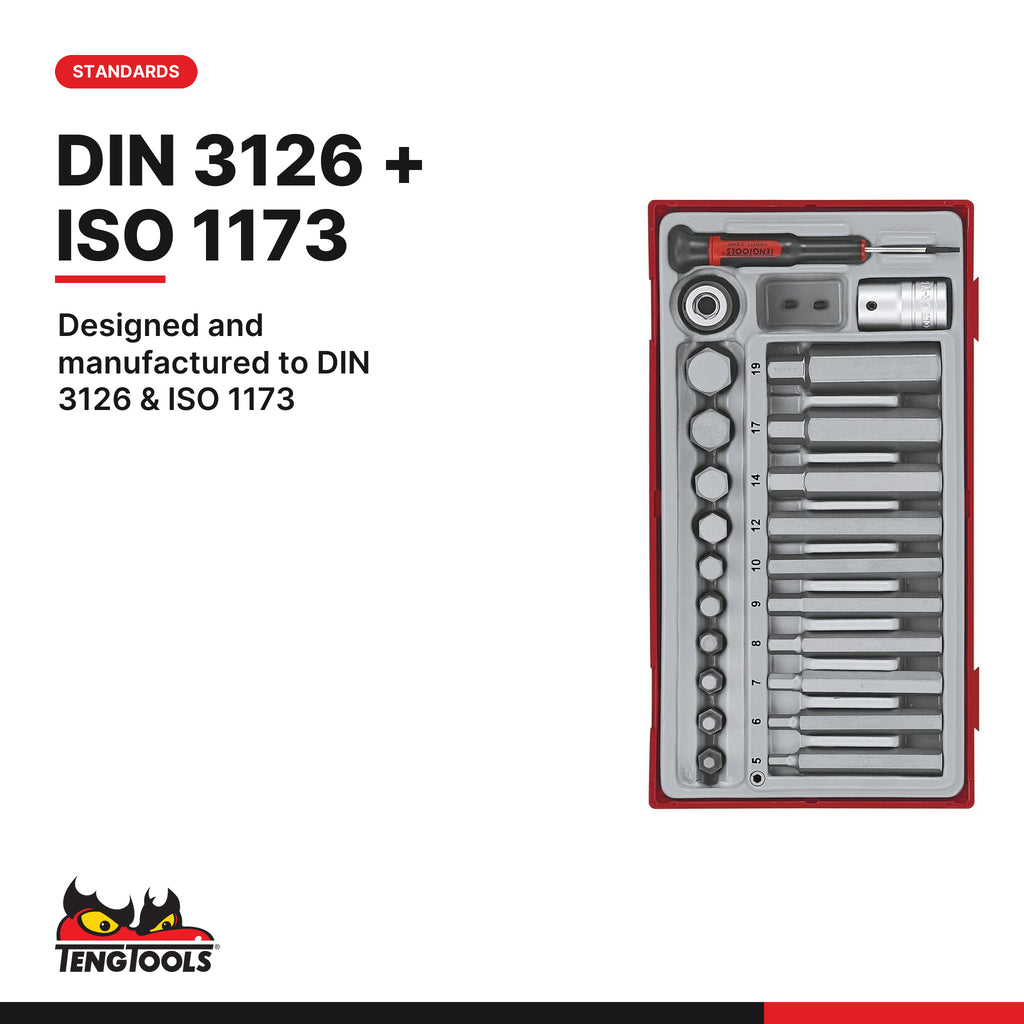 Teng Tools TTHEX23 1/2" Hex Bit Socket Set TT1 23 Pieces, designed and manufactured to din 3126 & iso 1173