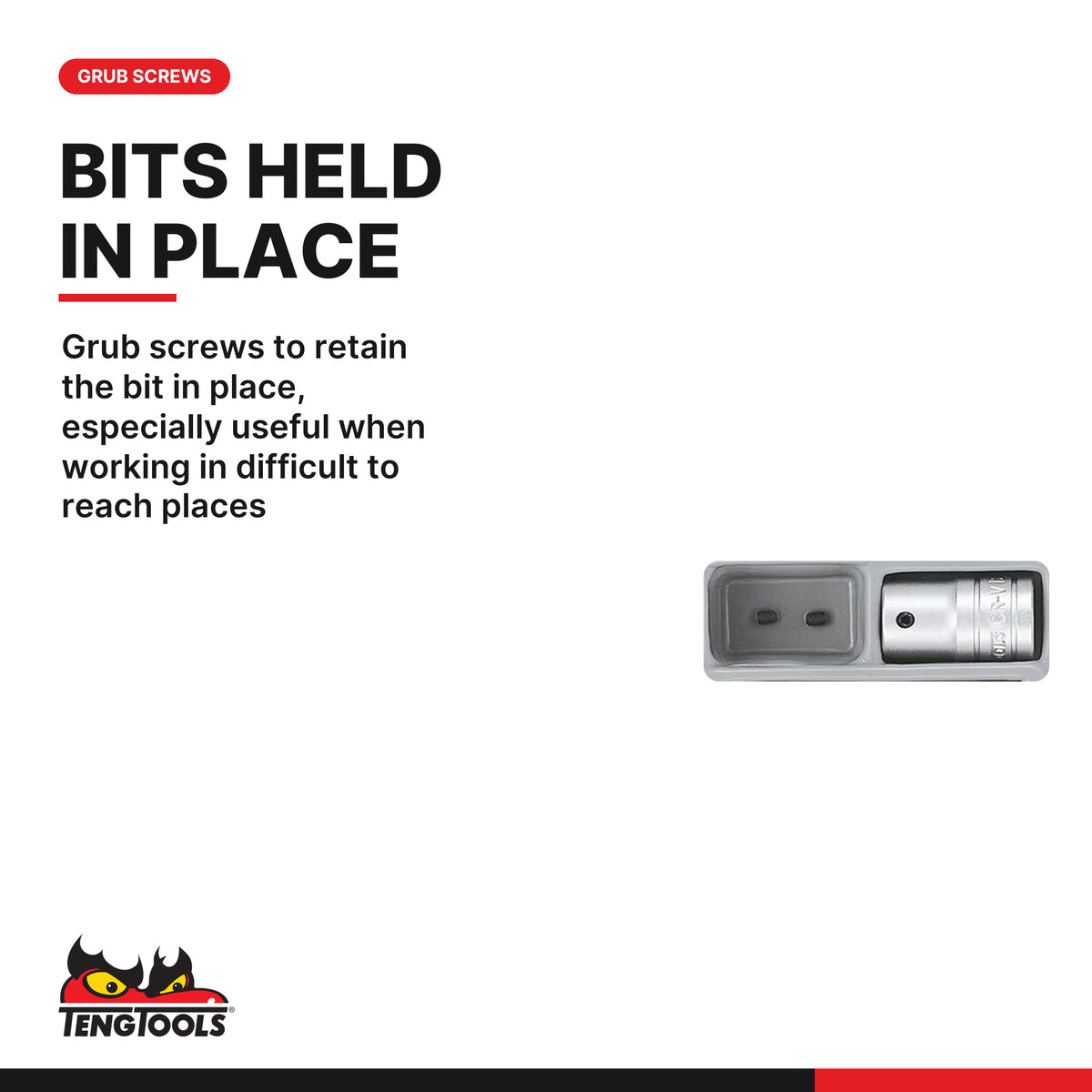 Teng Tools TTHEX23 1/2" Hex Bit Socket Set TT1 23 Pieces, grub screws to retain the bit in place, especially useful when work