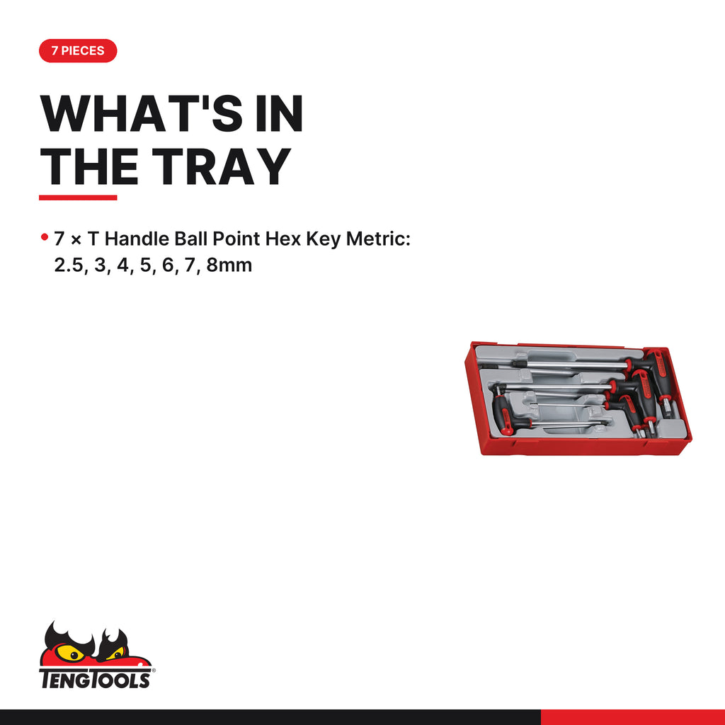 Teng Tools TTHEX7 T-Handle Ball Point Hex Key Set TT1 7 Pieces, what's in the tray