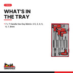 Teng Tools TTHEX7S T-Handle Hex Key Set TT1 7 Pieces, what's in the tray