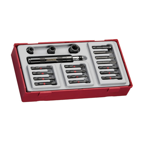 19 Piece 1/4 Inch Impact Driver Set with Metric Sockets, Bits, and Screw Extractors in TT1 Tray