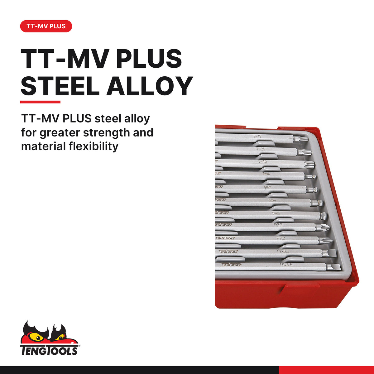 Teng Tools TTMD12D Screwdriver Blade Set Mixed TT1 12 Pieces, tt-mv plus steel alloy for greater strength and material flexib