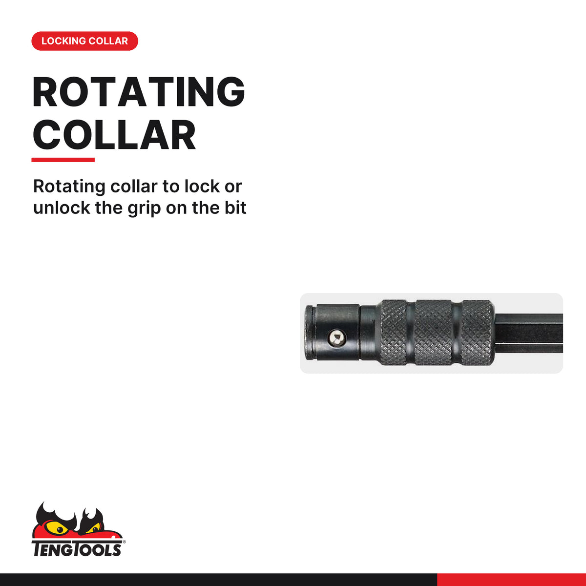 Teng Tools TTMD74-1 1/4 Inch Bit Holder Extension 100-238mm, rotating collar to lock or unlock the grip on the bit