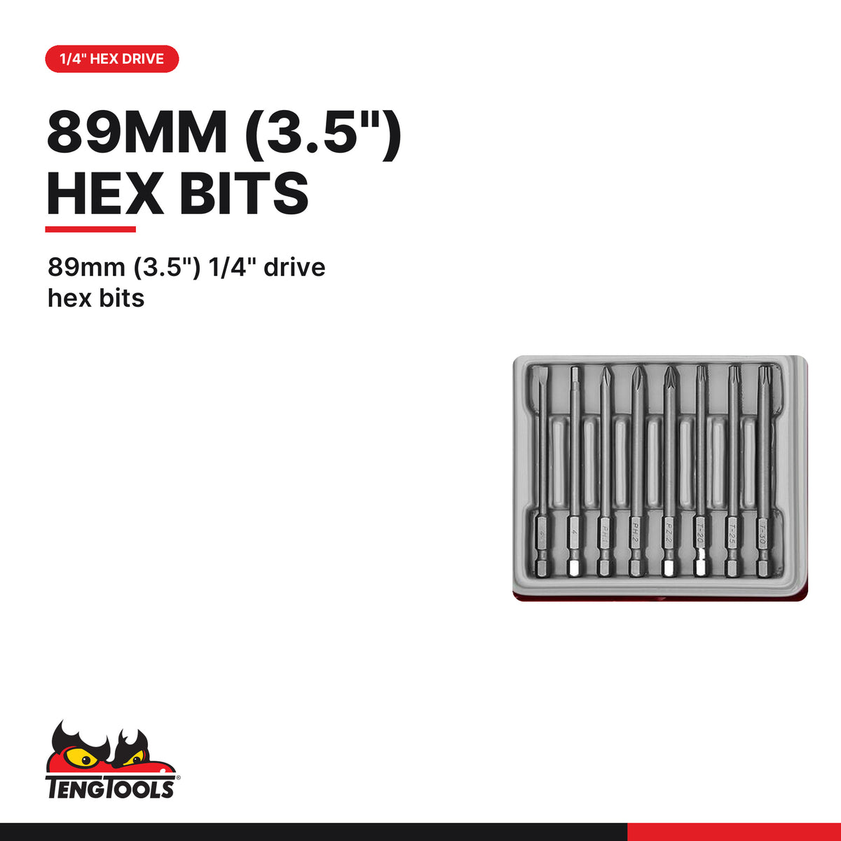 Teng Tools TTMDQ49 49 Piece 1/4 Drive Screwdriver Bit Set, 89mm (3.5") 1/4" drive hex bits