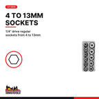 Teng Tools TTMDQ49 49 Piece 1/4 Drive Screwdriver Bit Set, 1/4" drive regular sockets from 4 to 13mm