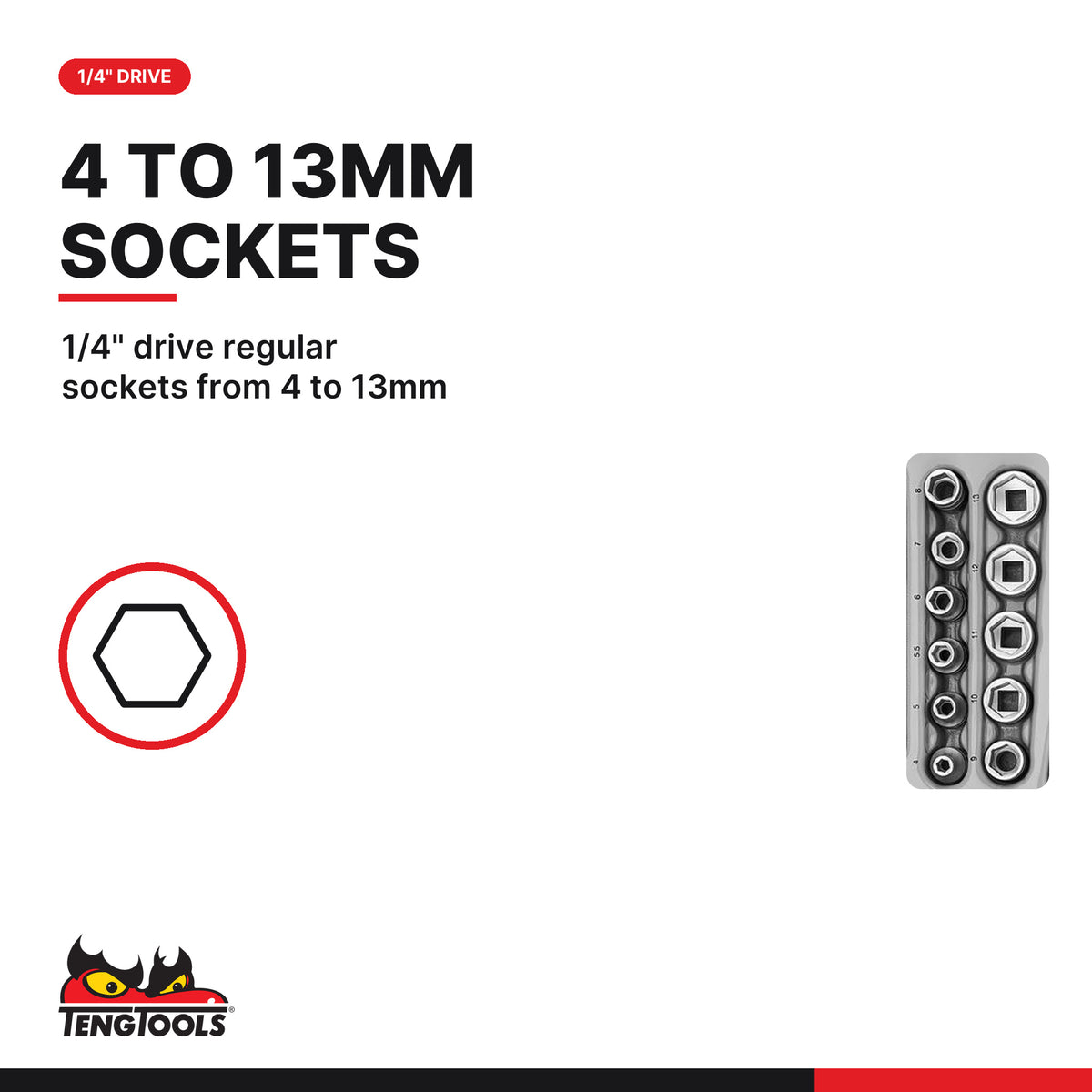 Teng Tools TTMDQ49 49 Piece 1/4 Drive Screwdriver Bit Set, 1/4" drive regular sockets from 4 to 13mm