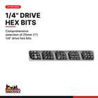 Teng Tools TTMDRT64 64-Piece 1/4 Drive Angled Ratcheting Bit Driver, comprehensive selection of 25mm (1") 1/4" drive hex bits
