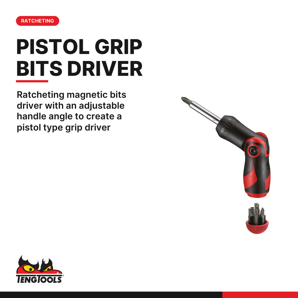 Teng Tools TTMDRT64 64-Piece 1/4 Drive Angled Ratcheting Bit Driver, ratcheting magnetic bits driver with an adjustable