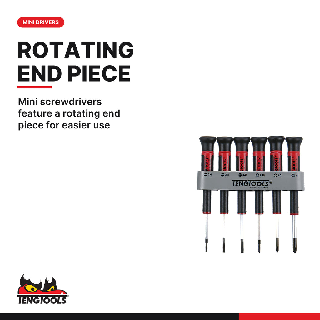 Teng Tools TTMI16 Mini Pliers & Screwdriver Set TT1 16 Pieces, mini screwdrivers feature a rotating end piece for easier use